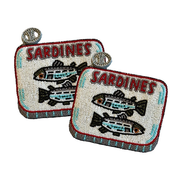 Sardines in Tin Can Coin Purse Bag, Fish Beaded Bag, Lily Posh - Picture 4 of 5